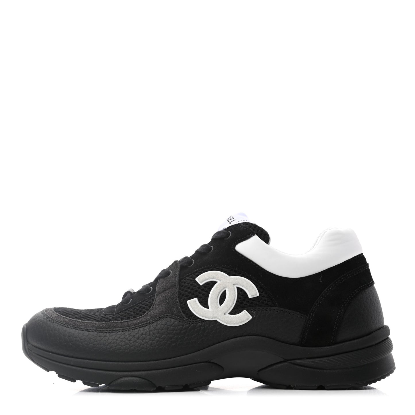 Mesh Suede Grained Calfskin Womens CC Sneakers 41 Black White