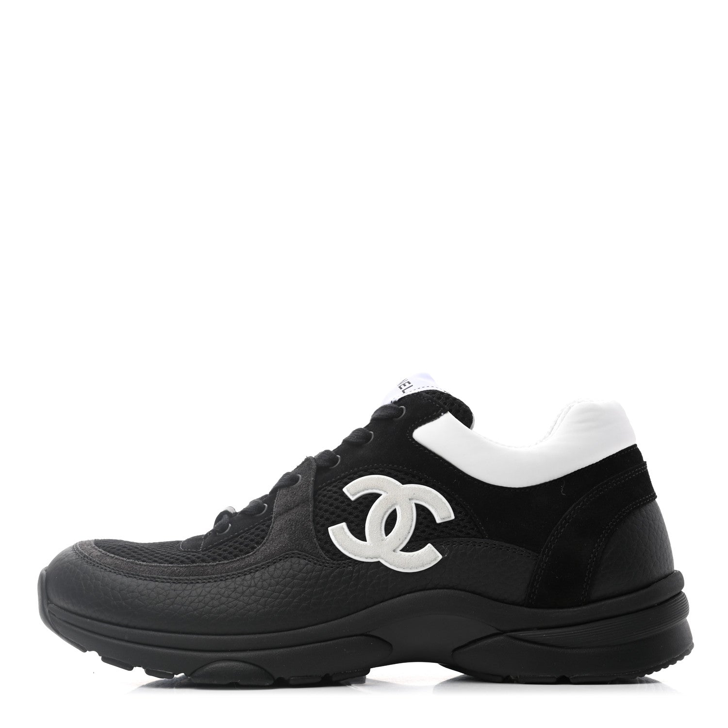 Chanel Mesh Suede Grained Calfskin Womens CC Sneakers 41 Black White 1 of 7