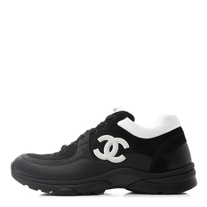 Chanel Mesh Suede Grained Calfskin Womens CC Sneakers 41 Black White 1 of 7