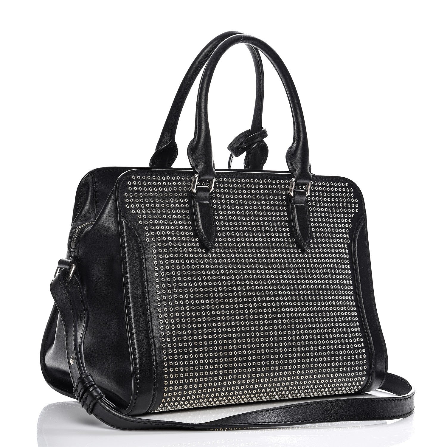 Alexander McQueen Calfskin Small Studded Padlock Zip Around Tote Black 4 of 11