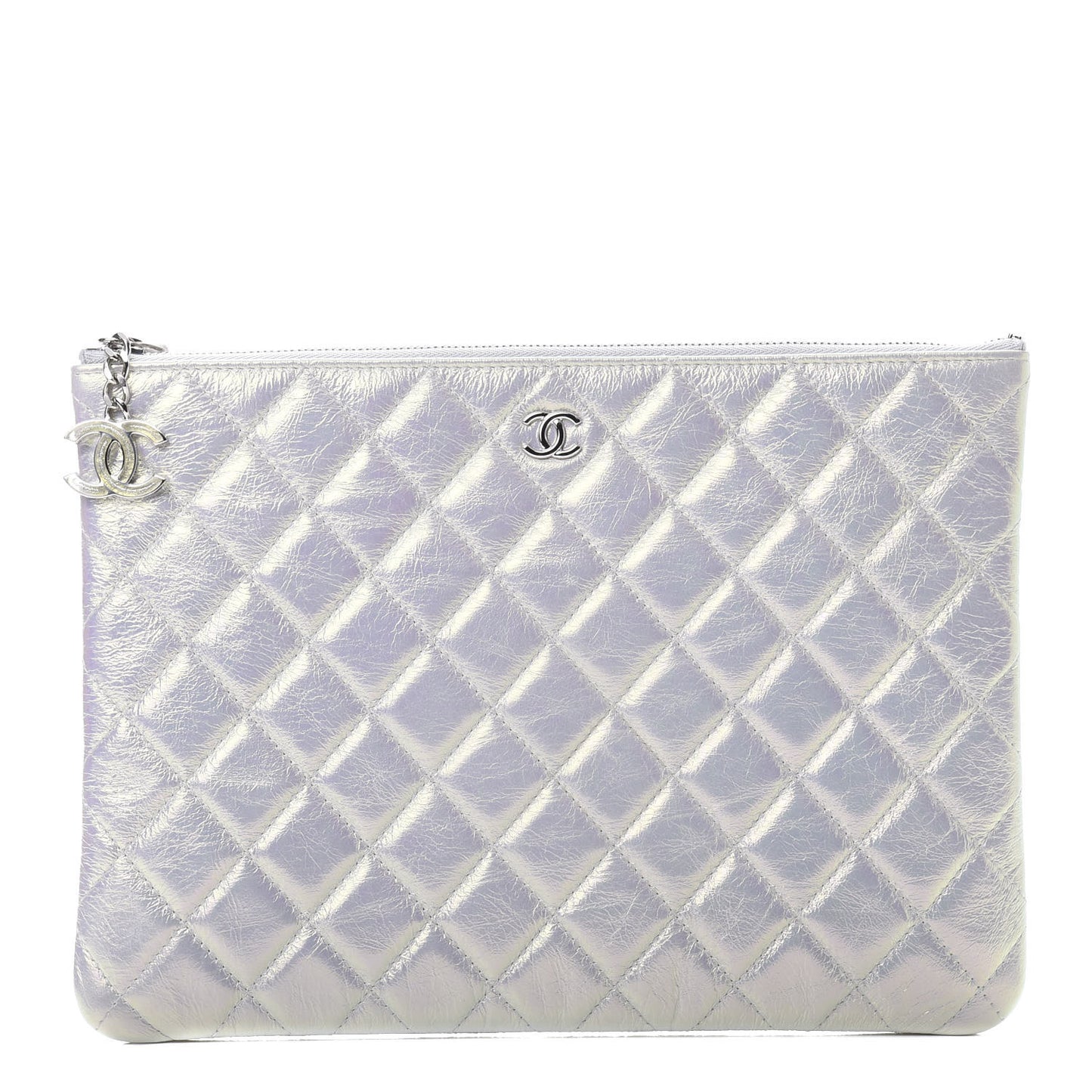 Iridescent Crumpled Calfskin CC Ripples Medium Cosmetic Case White