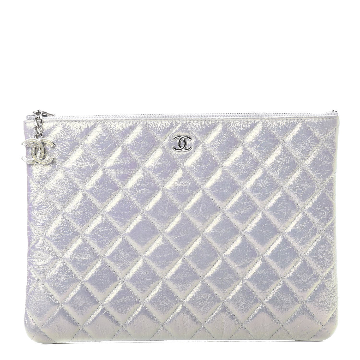 Chanel Iridescent Crumpled Calfskin CC Ripples Medium Cosmetic Case White 1 of 8
