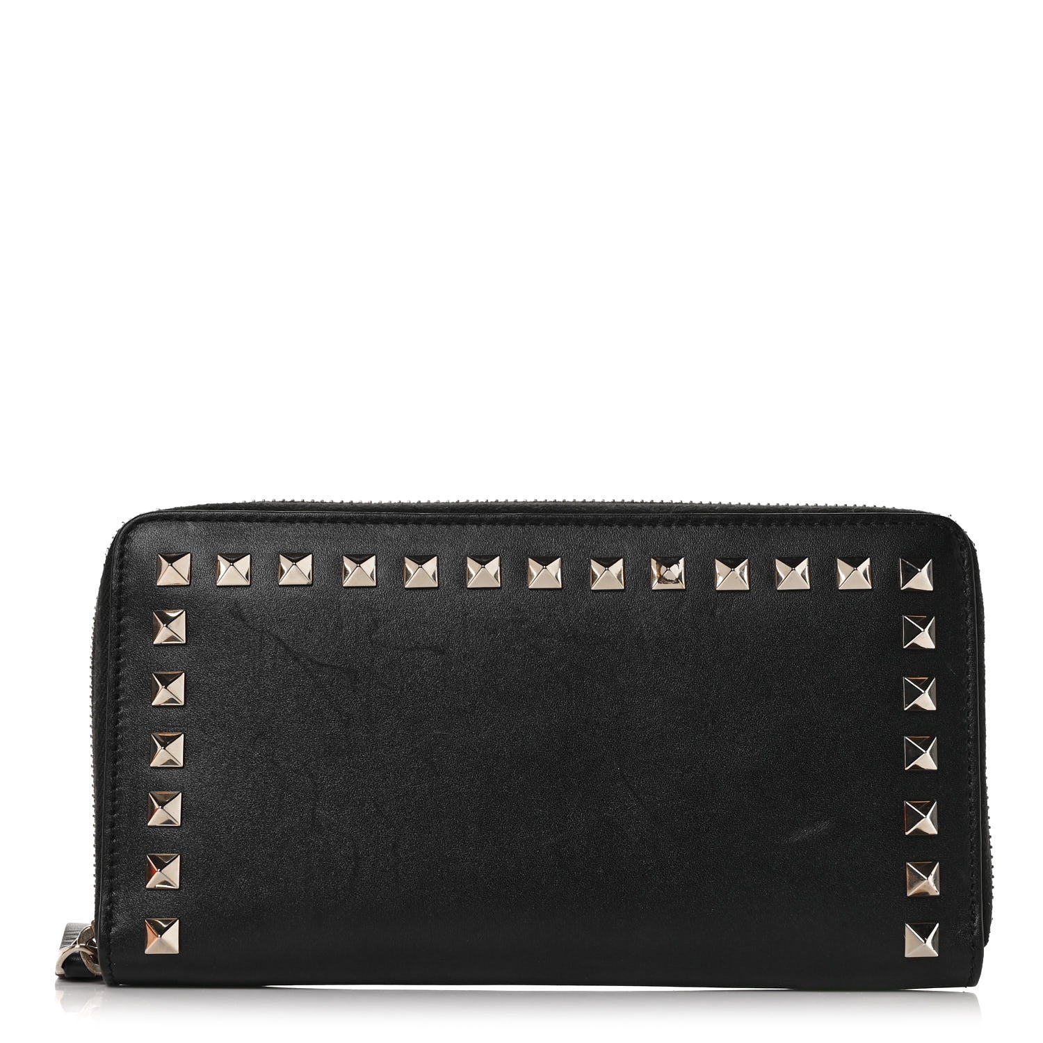 Valentino Garavani Calfskin Rockstud Zip Around Wallet Black 1 of 10