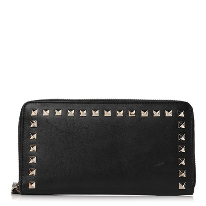 Valentino Garavani Calfskin Rockstud Zip Around Wallet Black 1 of 10
