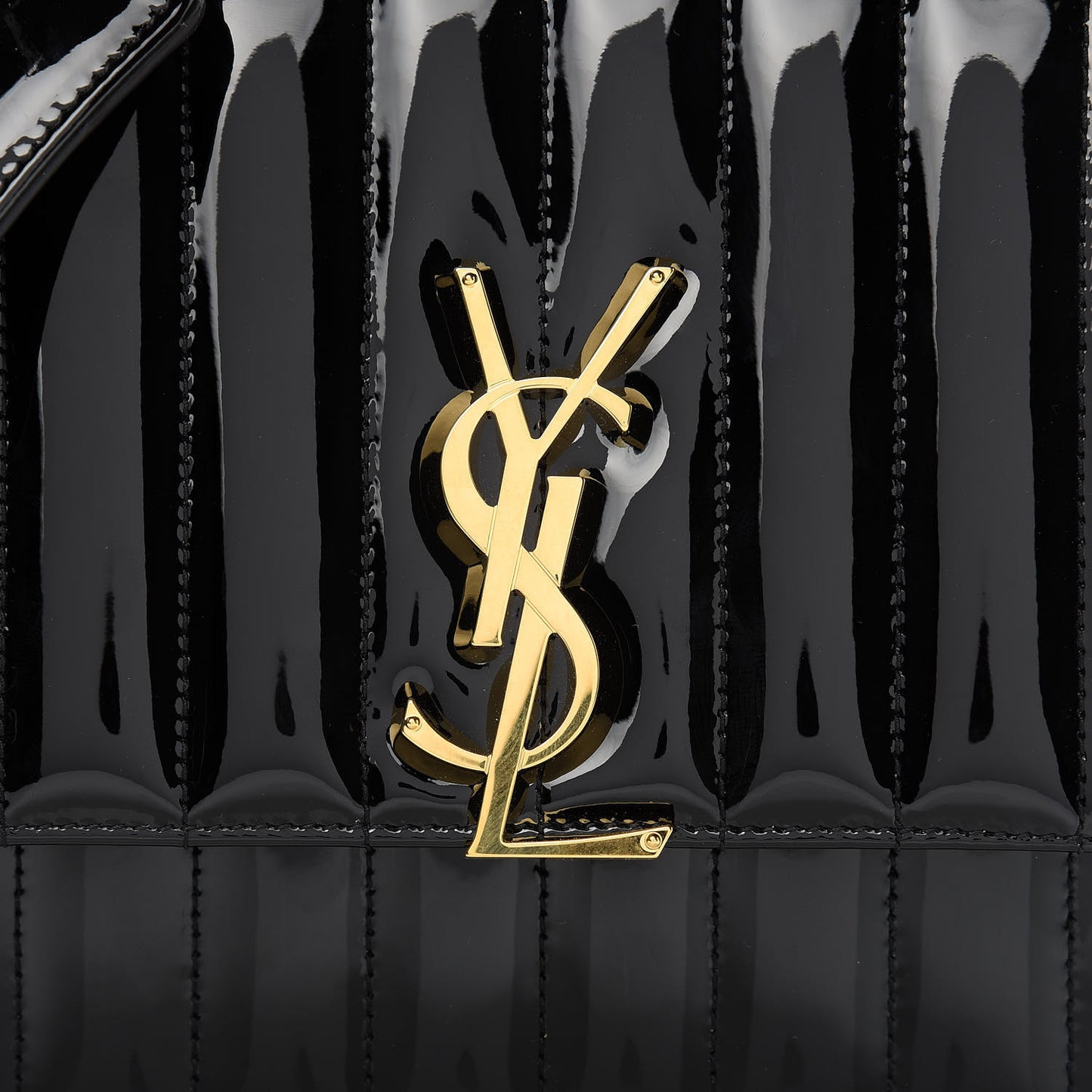 Patent Calfskin Matelasse Monogram Medium Vicky Chain Bag Black