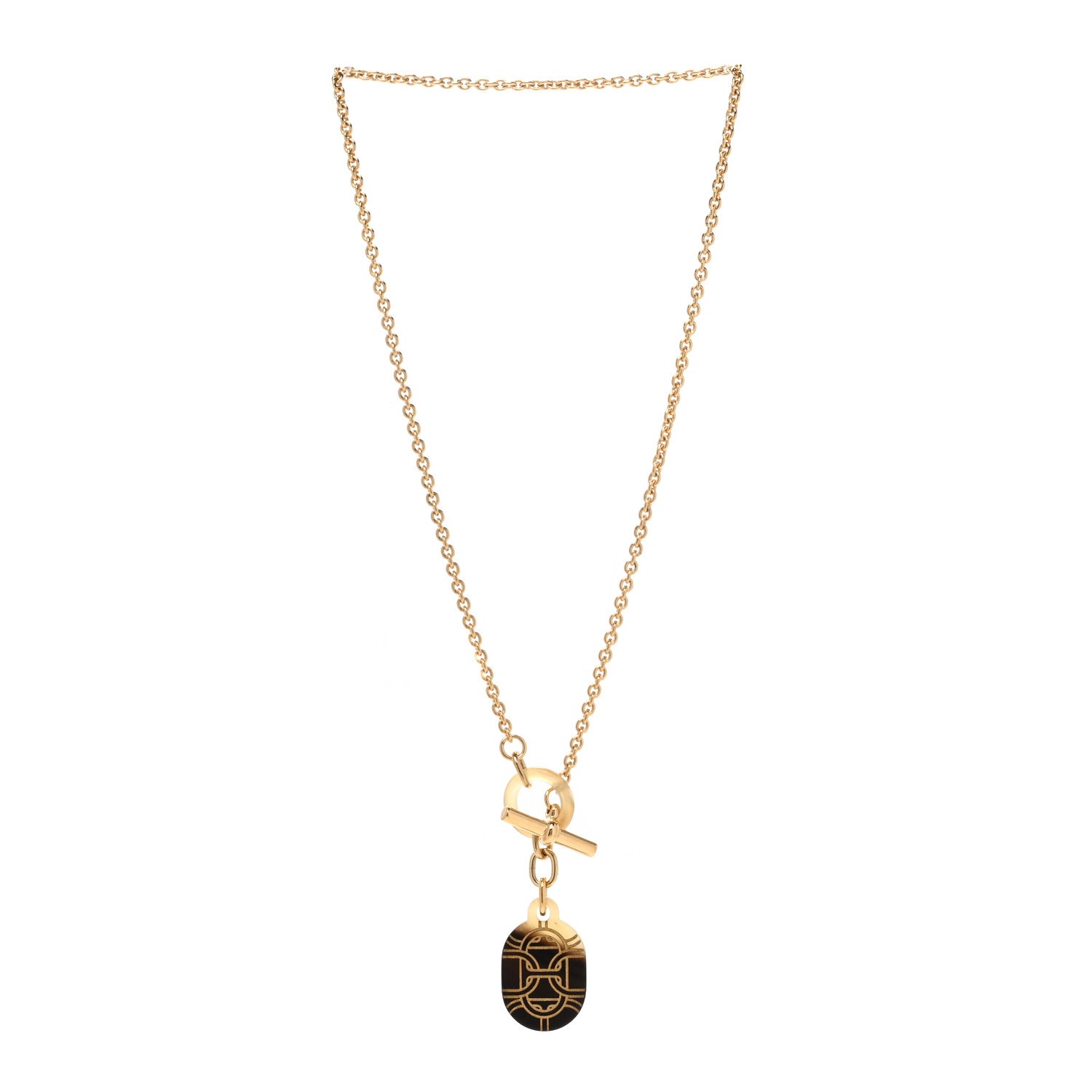 Hermes Permabrass Buffalo Horn Chaine d'Ancre Toggle Pendant Necklace Dore 3 of 4