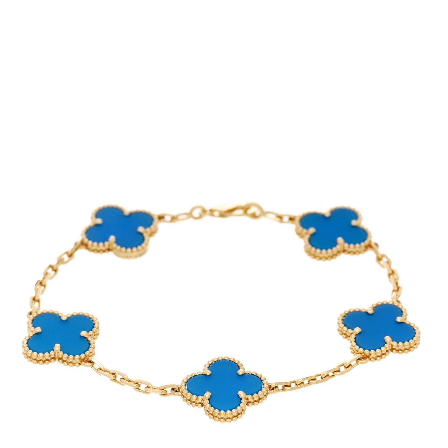18K Yellow Gold Blue Agate 5 Motifs Vintage Alhambra Bracelet
