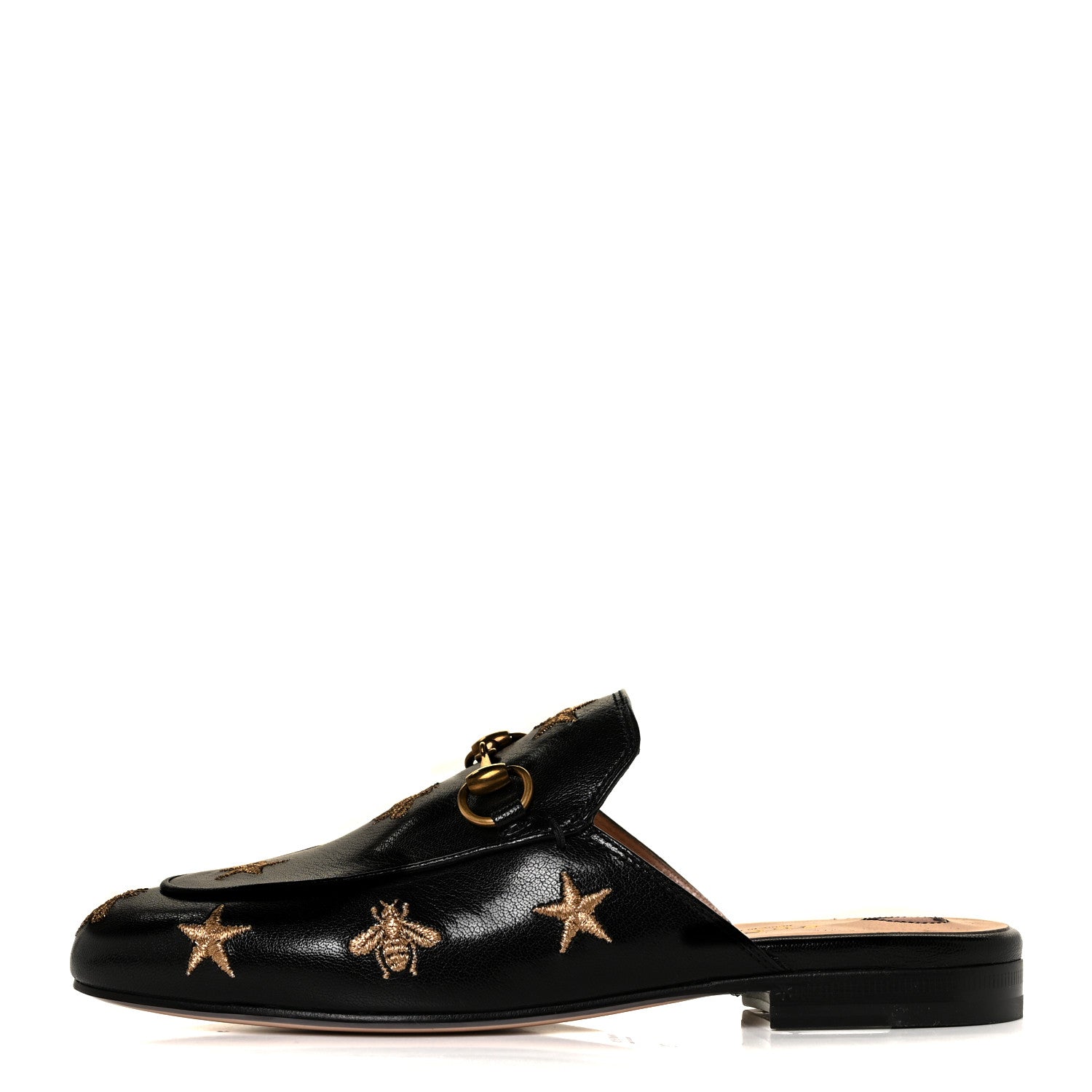 Gucci Goatskin Bee Star Embroidered Womens Princetown Slippers 35 Black 2 of 16