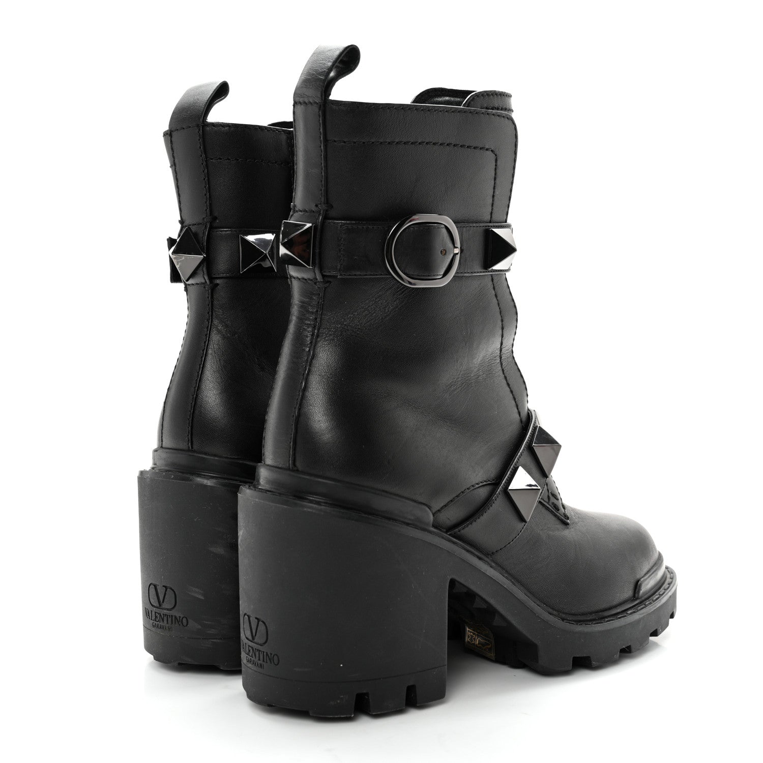 Valentino Garavani Calfskin Tonal Roman Stud 20/85mm Combat Boots 36.5 Black 4 of 15