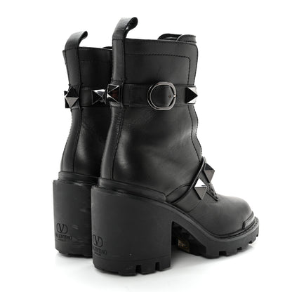 Valentino Garavani Calfskin Tonal Roman Stud 20/85mm Combat Boots 36.5 Black 4 of 15