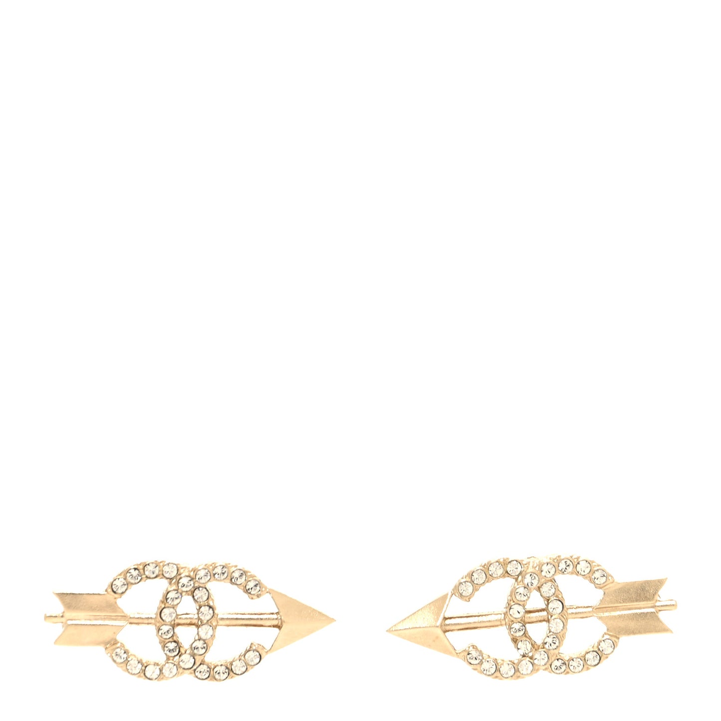 Metal Crystal CC Arrow Earrings Gold