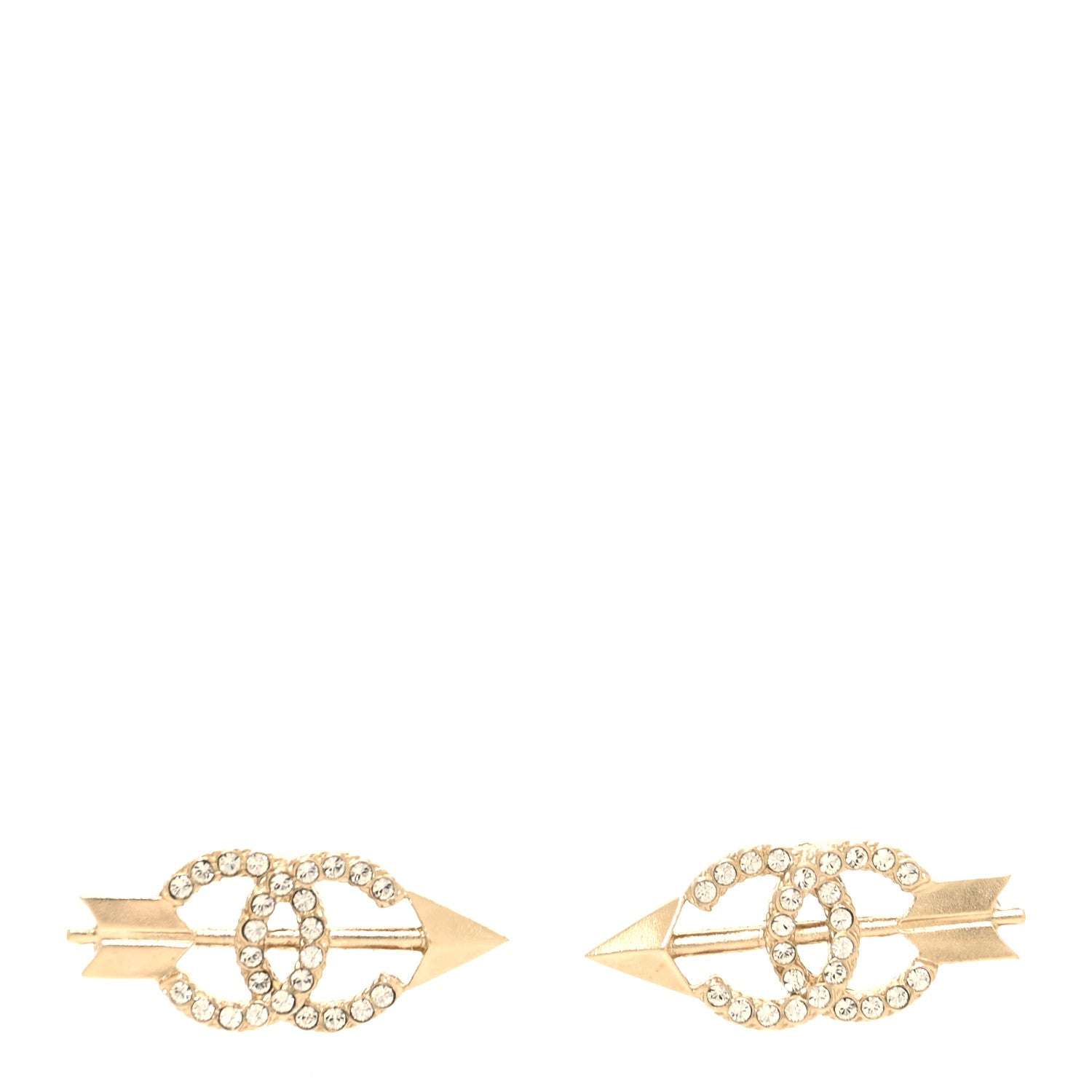 Chanel Metal Crystal CC Arrow Earrings Gold 1 of 5