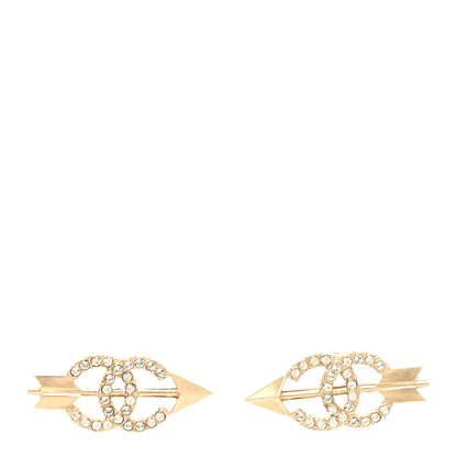 Chanel Metal Crystal CC Arrow Earrings Gold 1 of 5
