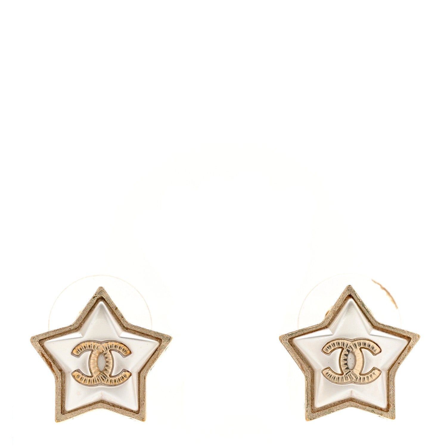 Chanel Resin Metal CC Star Earrings Gold Pearly White 1 of 6