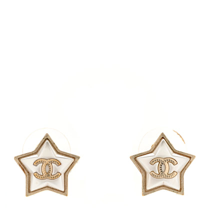 Chanel Resin Metal CC Star Earrings Gold Pearly White 1 of 6