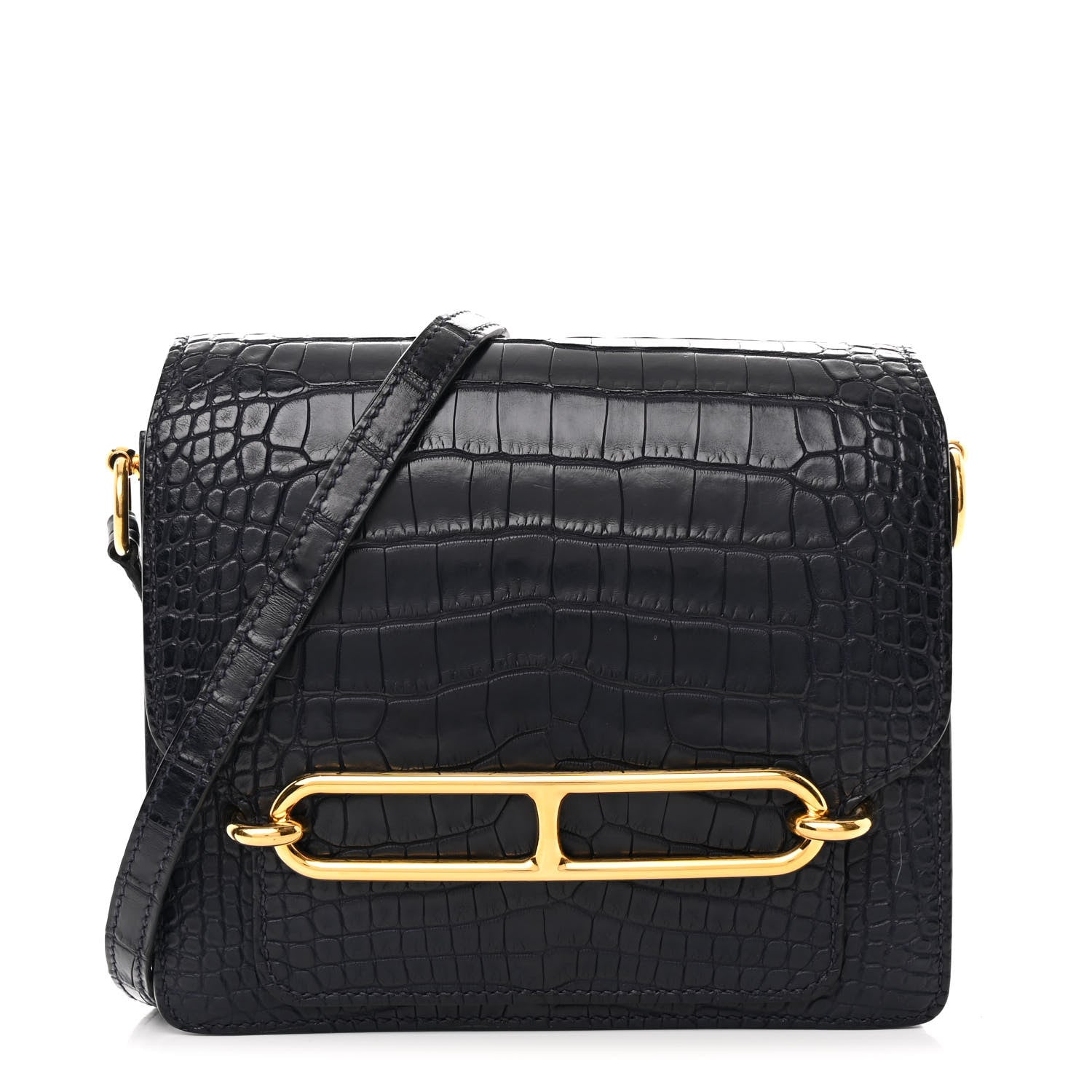 Hermes Matte Alligator Mini Sac Roulis Bleu Nuit 1 of 11