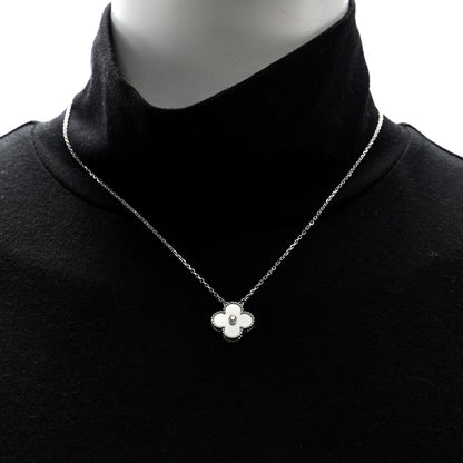 Van Cleef & Arpels 18K White Gold Diamond Mother of Pearl Vintage Alhambra Pendant Necklace 2 of 4