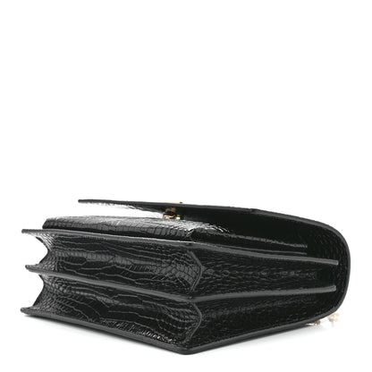 Saint Laurent Calfskin Crocodile Embossed Medium Monogram Sunset Black 11 of 13
