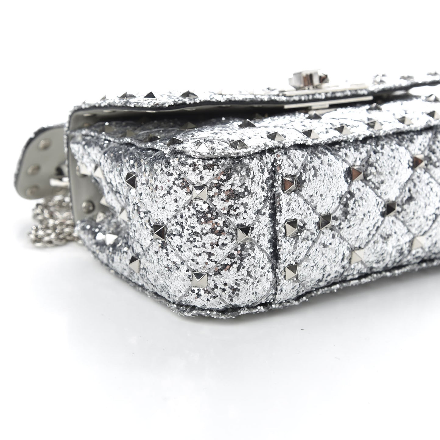Glitter Mini Rockstud Spike Shoulder Bag Silver
