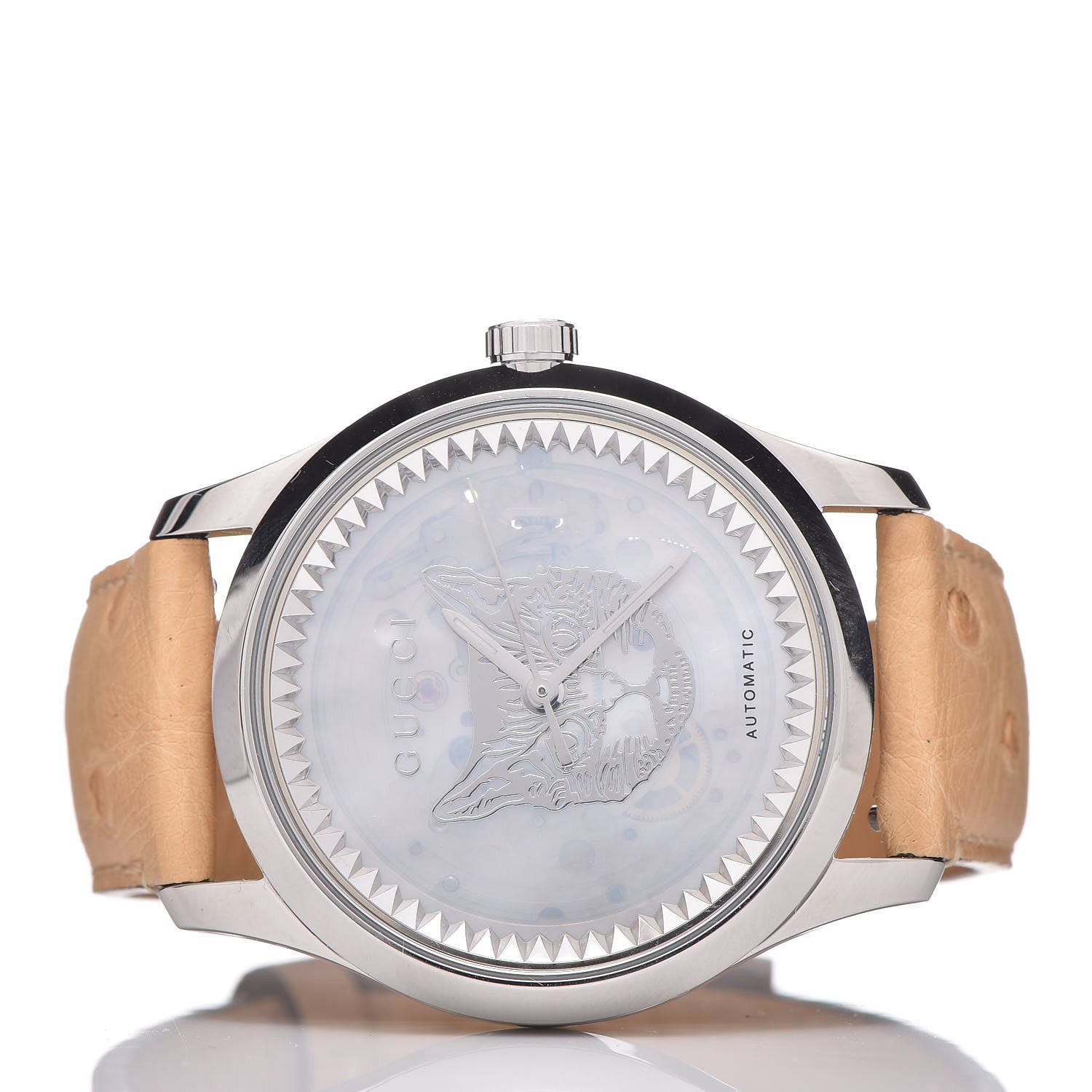 Gucci Stainless Steel Ostrich Mother of Pearl 38mm G-Timeless Cat Automatic Watch 3 of 8