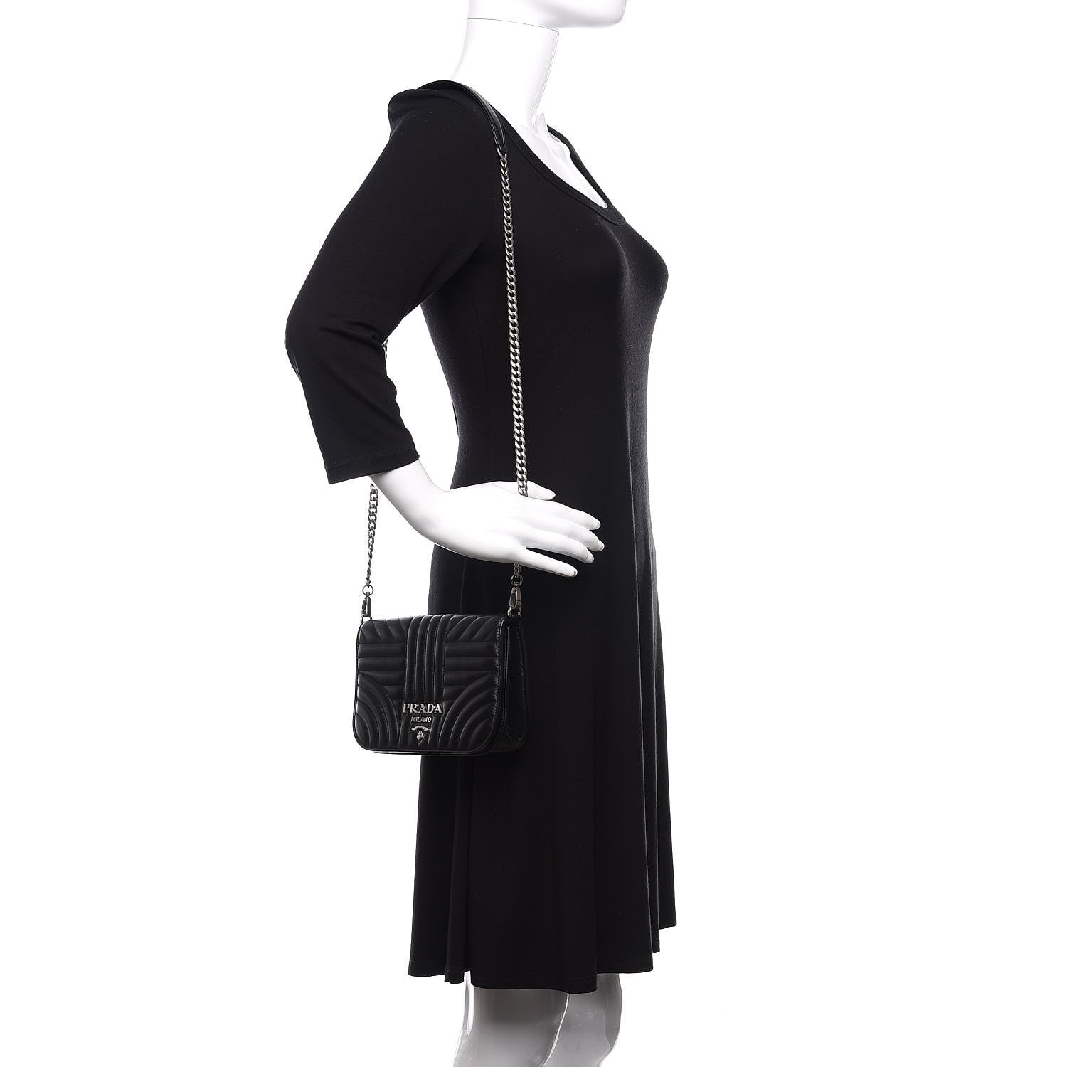 Prada Soft Calfskin Impunture Small Diagramme Crossbody Bag Black 2 of 10