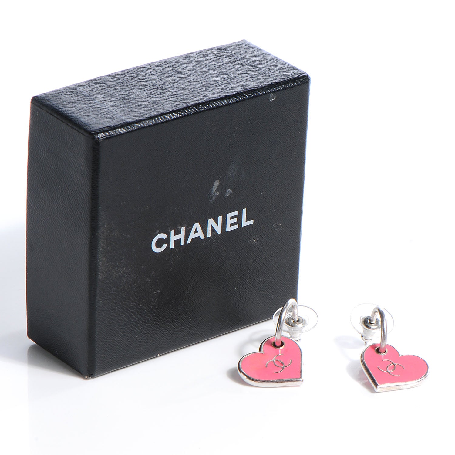 Chanel Enamel Valentine CC Heart Earrings Pink Silver 3 of 4