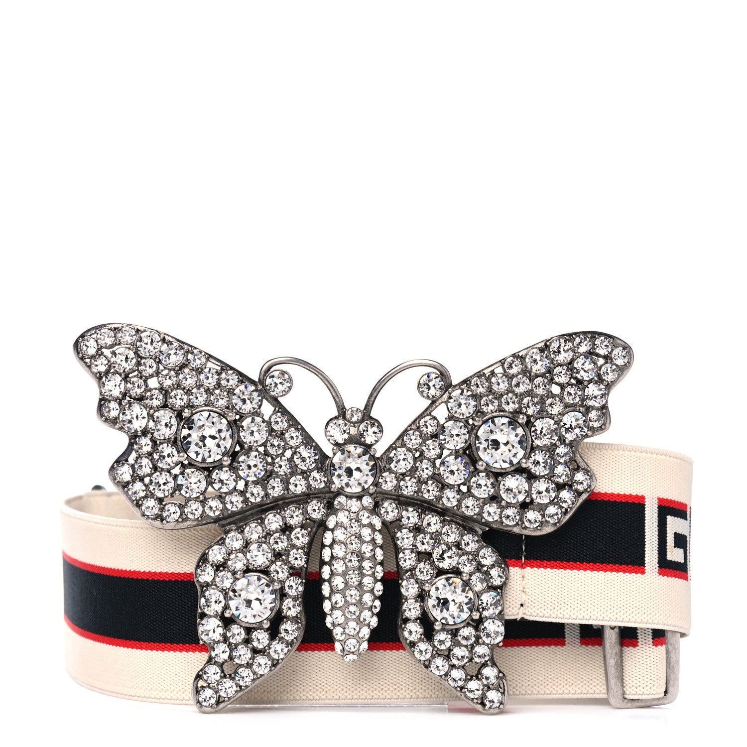 Gucci Jacquard Crystal Stripe Butterfly Belt 95 38 White 1 of 4