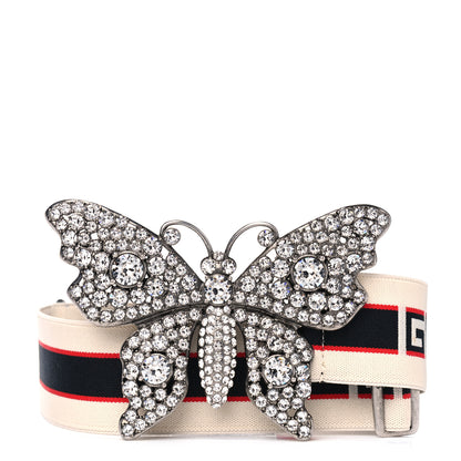 Gucci Jacquard Crystal Stripe Butterfly Belt 95 38 White 1 of 4