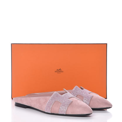 Hermes Suede Goatskin Crystal Roxane Mules 39 Rose 9 of 9