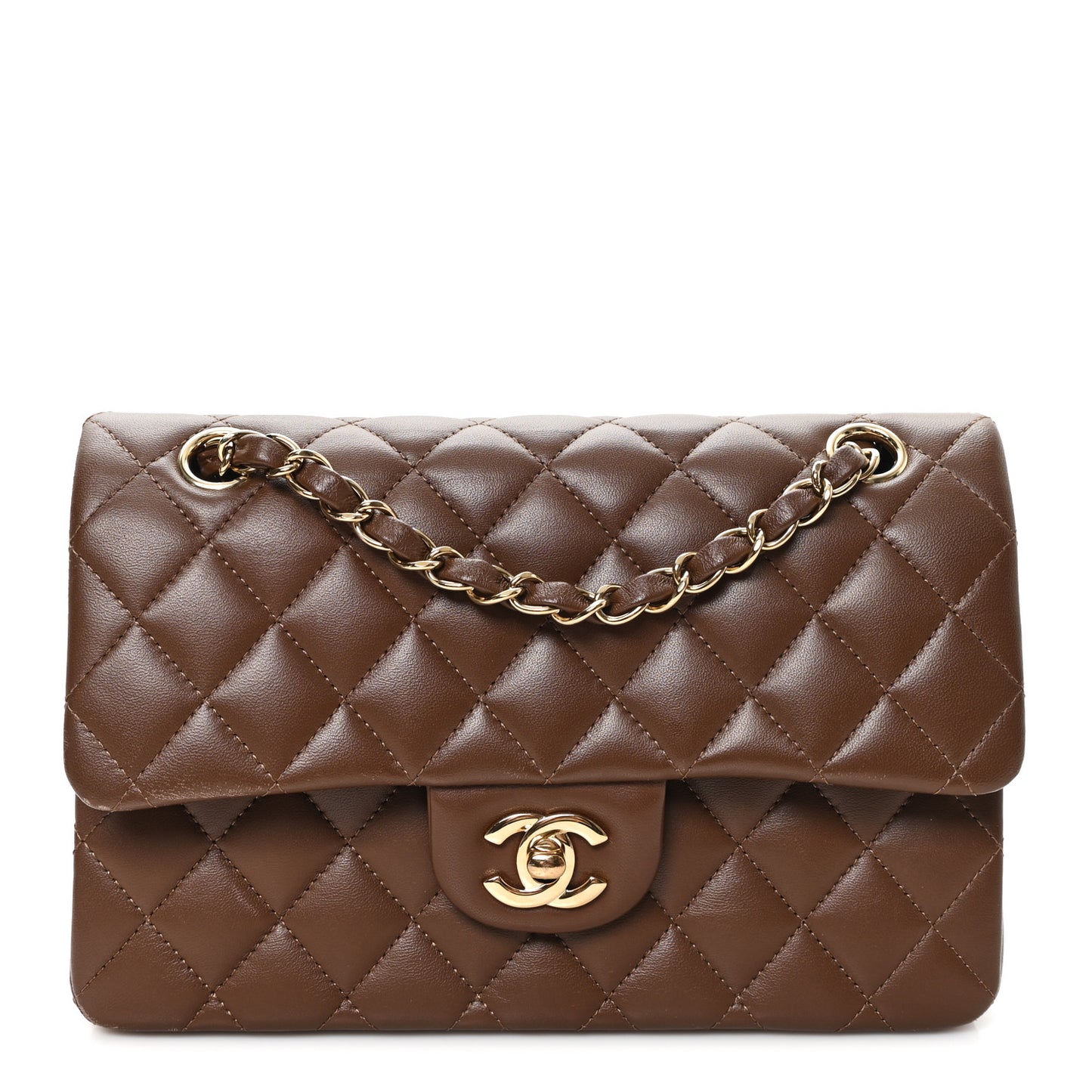 Lambskin Quilted Small Double Flap Dark Brown