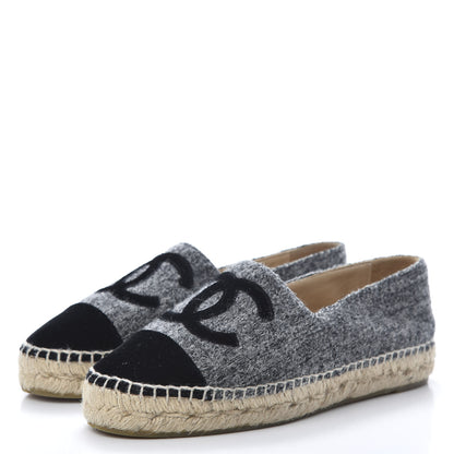 Chanel Tweed Velvet CC Espadrilles 38 Grey Black 3 of 11