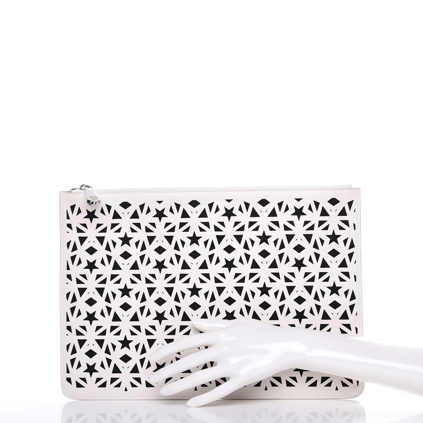 Lambskin Star Print Large Pandora Pouch White Black