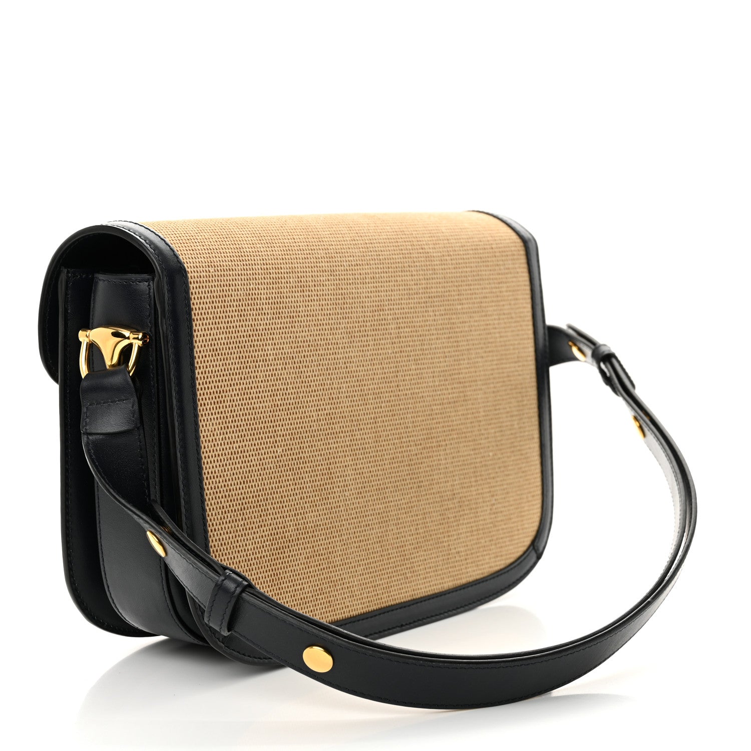 Gucci Vintage Rice Canvas Plutone Calfskin Horsebit 1955 Shoulder Bag Beige Blue 3 of 12