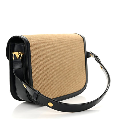 Gucci Vintage Rice Canvas Plutone Calfskin Horsebit 1955 Shoulder Bag Beige Blue 3 of 12