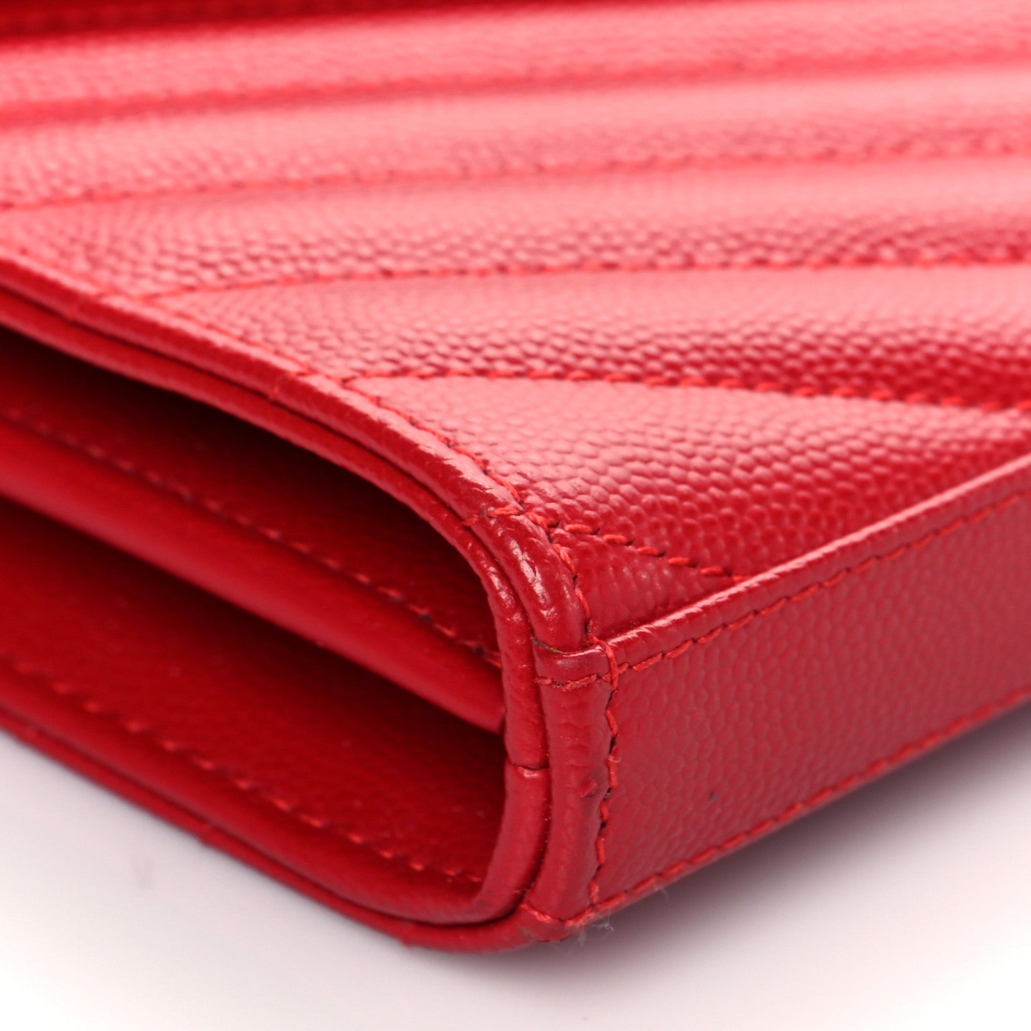 Saint Laurent Grain De Poudre Matelasse Chevron Monogram Envelope Chain Wallet New Red 7 of 9