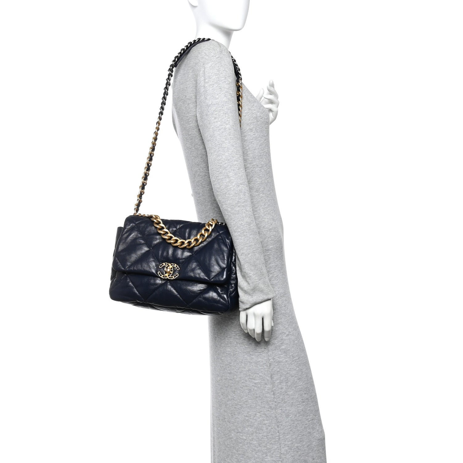 Chanel Goatskin Quilted Large Chanel 19 Flap Navy Blue 1861506