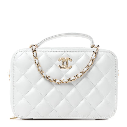 Chanel Metallic Lambskin Quilted Top Handle Vanity Case Silver 1 of 11