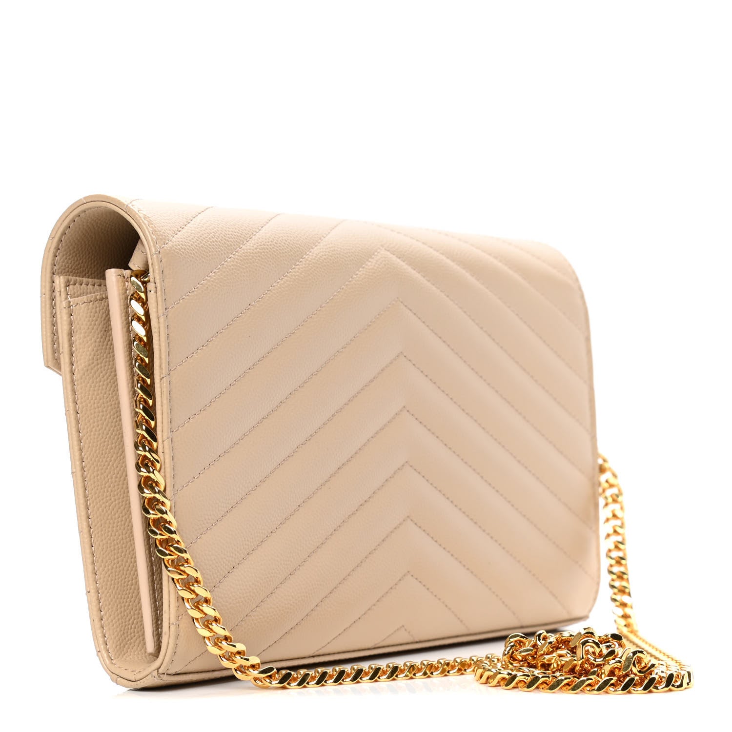 Saint Laurent Grain De Poudre Matelasse Chevron Monogram Chain Wallet Nude Powder 2 of 4