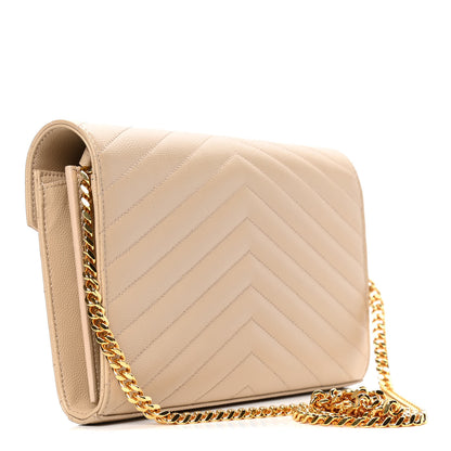 Saint Laurent Grain De Poudre Matelasse Chevron Monogram Chain Wallet Nude Powder 2 of 4