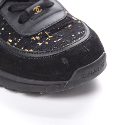 Chanel Velour Tweed CC Sneakers 37 Black Gold 10 of 11