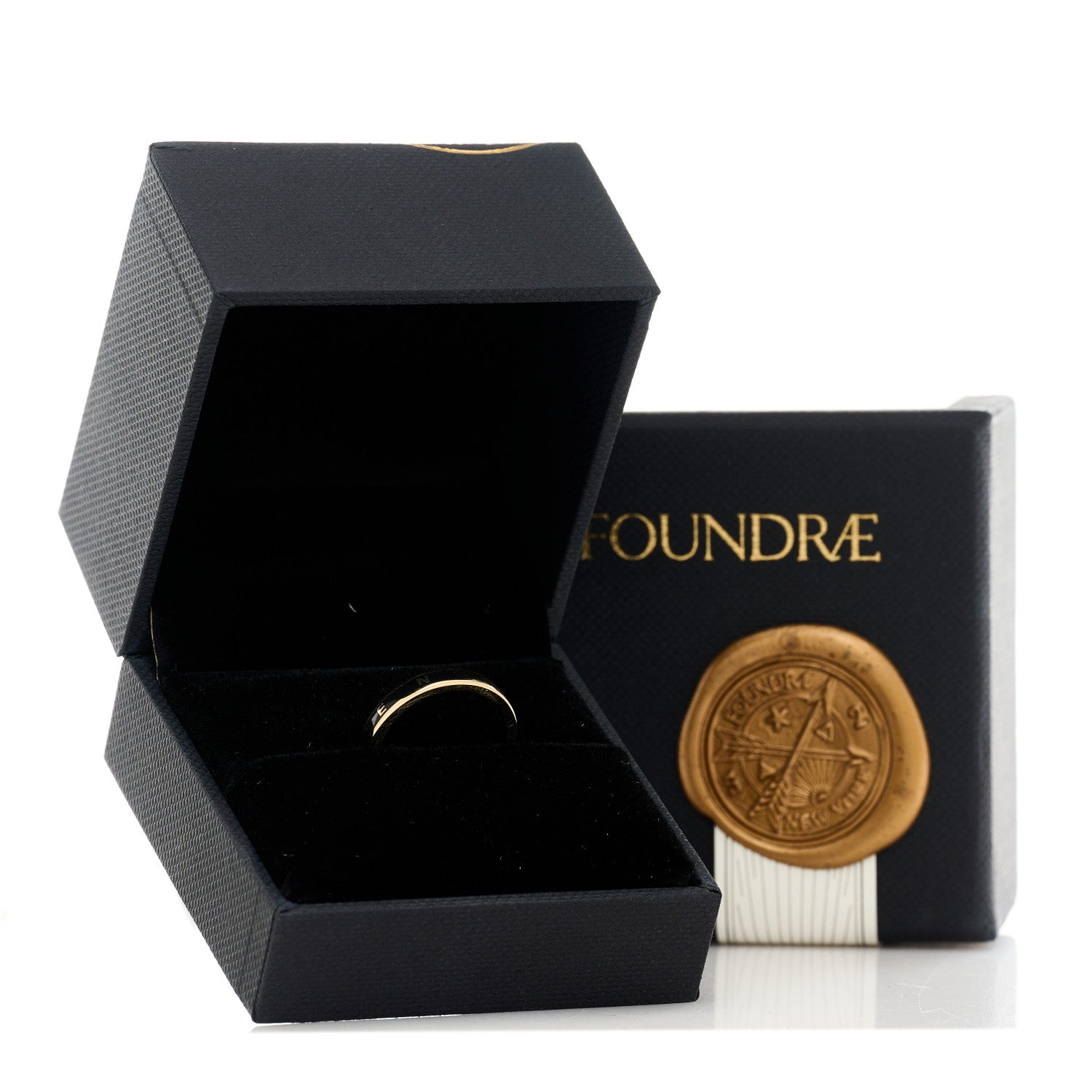 Foundrae 18K Yellow Gold Champleve Enamel Thin Resiliance Band Ring 52 6 Black 5 of 5
