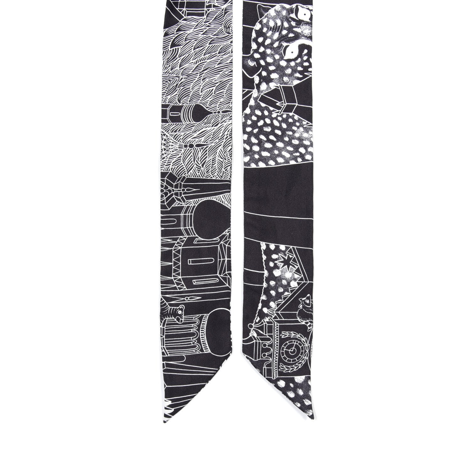 Hermes Silk Animapolis Twilly Black White 4 of 4