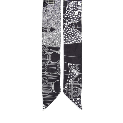 Hermes Silk Animapolis Twilly Black White 4 of 4