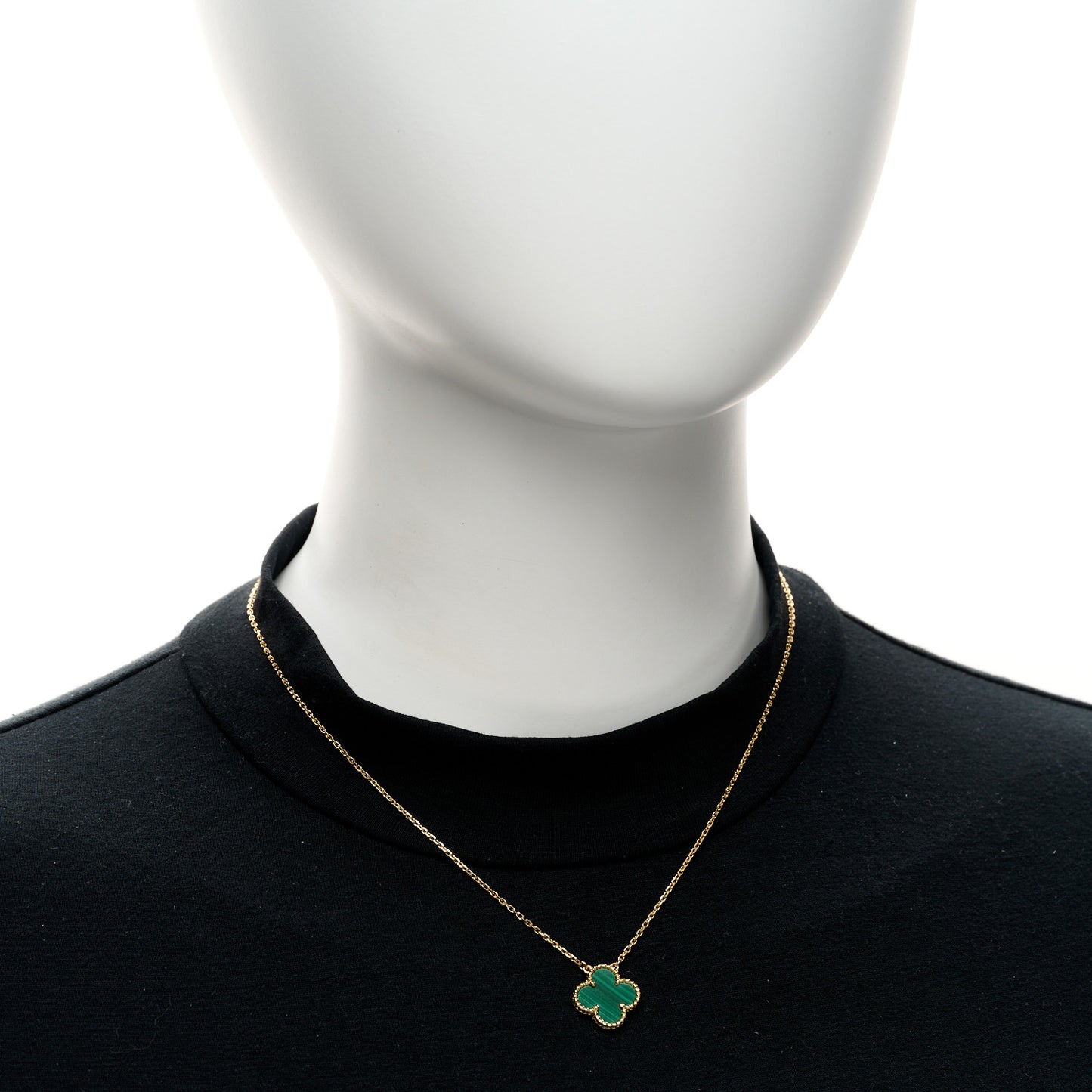 18K Yellow Gold Malachite Vintage Alhambra Pendant Necklace