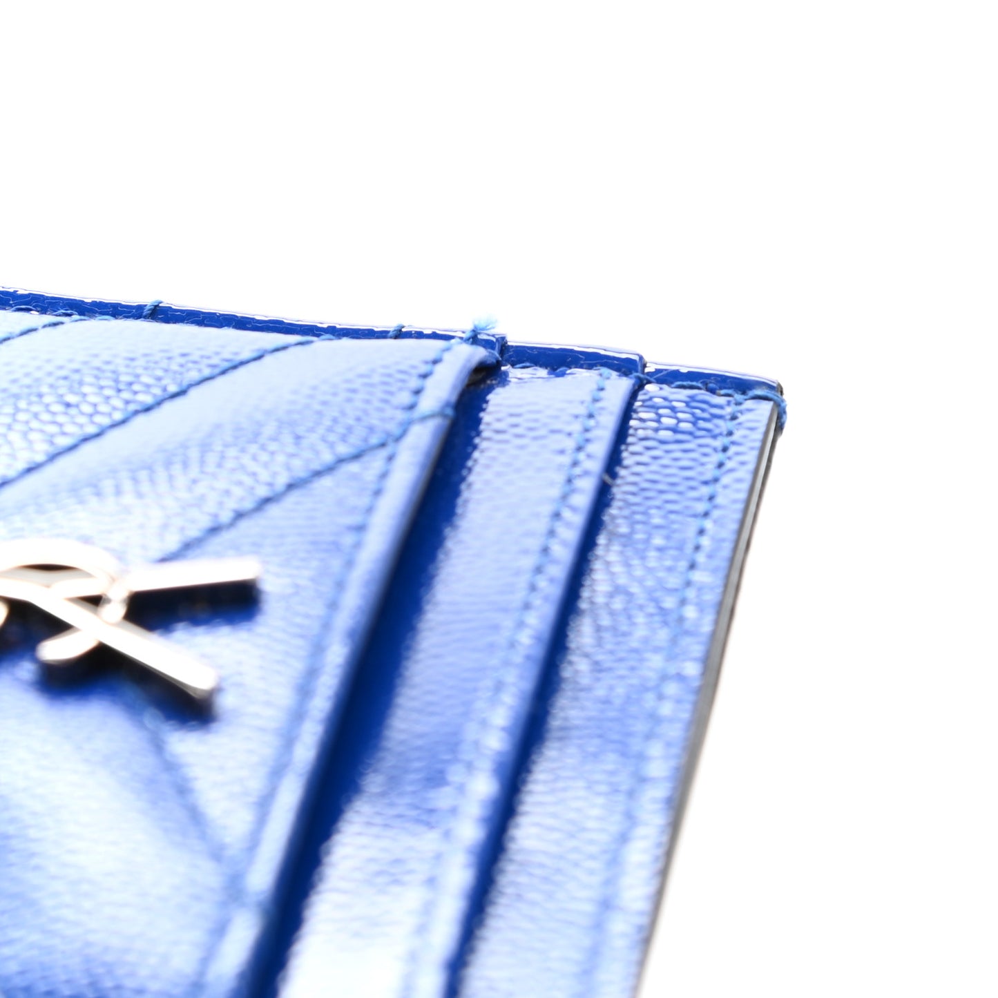 Grain De Poudre Matelasse Chevron Credit Monogram Card Case Blue Majorelle