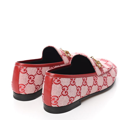 Gucci Canvas GG Monogram Horsebit Womens Jordaan Loafers 34 Gardenia Hibiscus Red 4 of 9