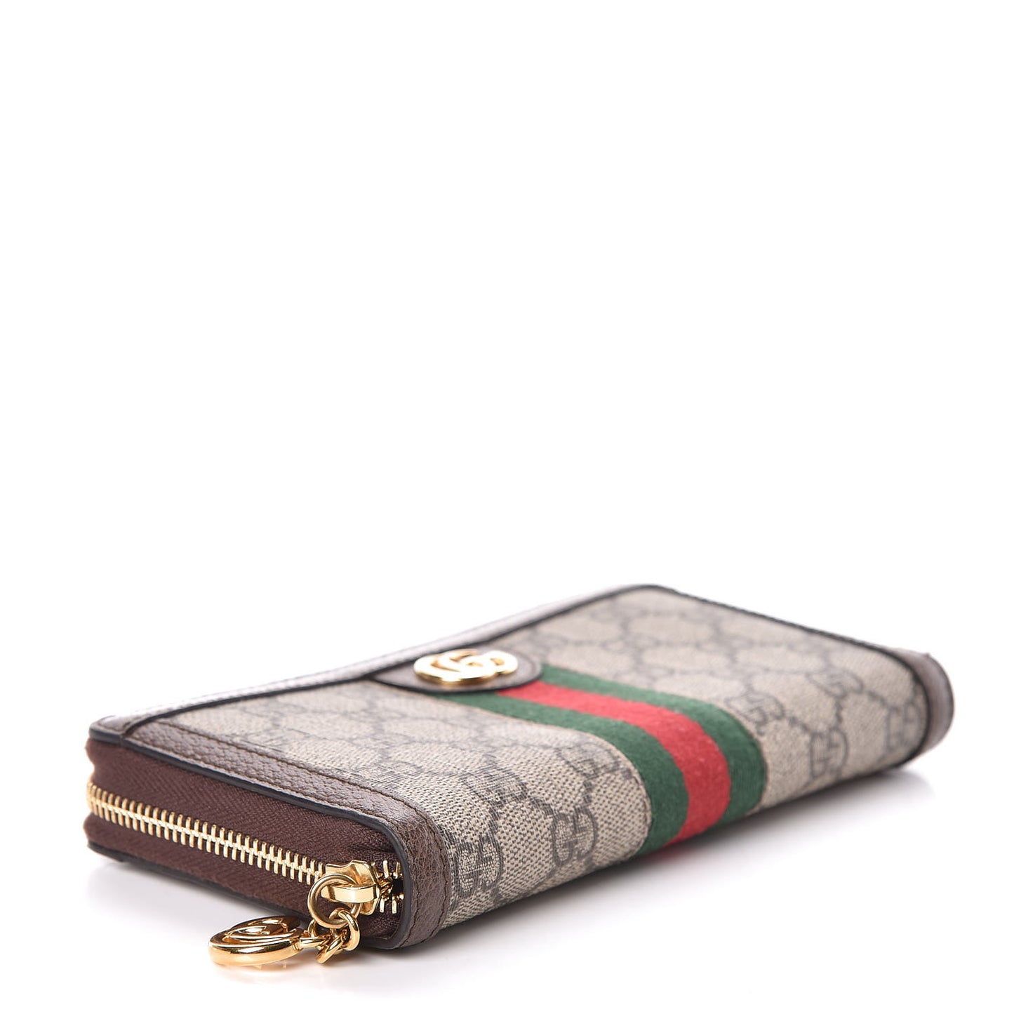 GG Supreme Monogram Web Ophidia Zip Around Wallet Brown