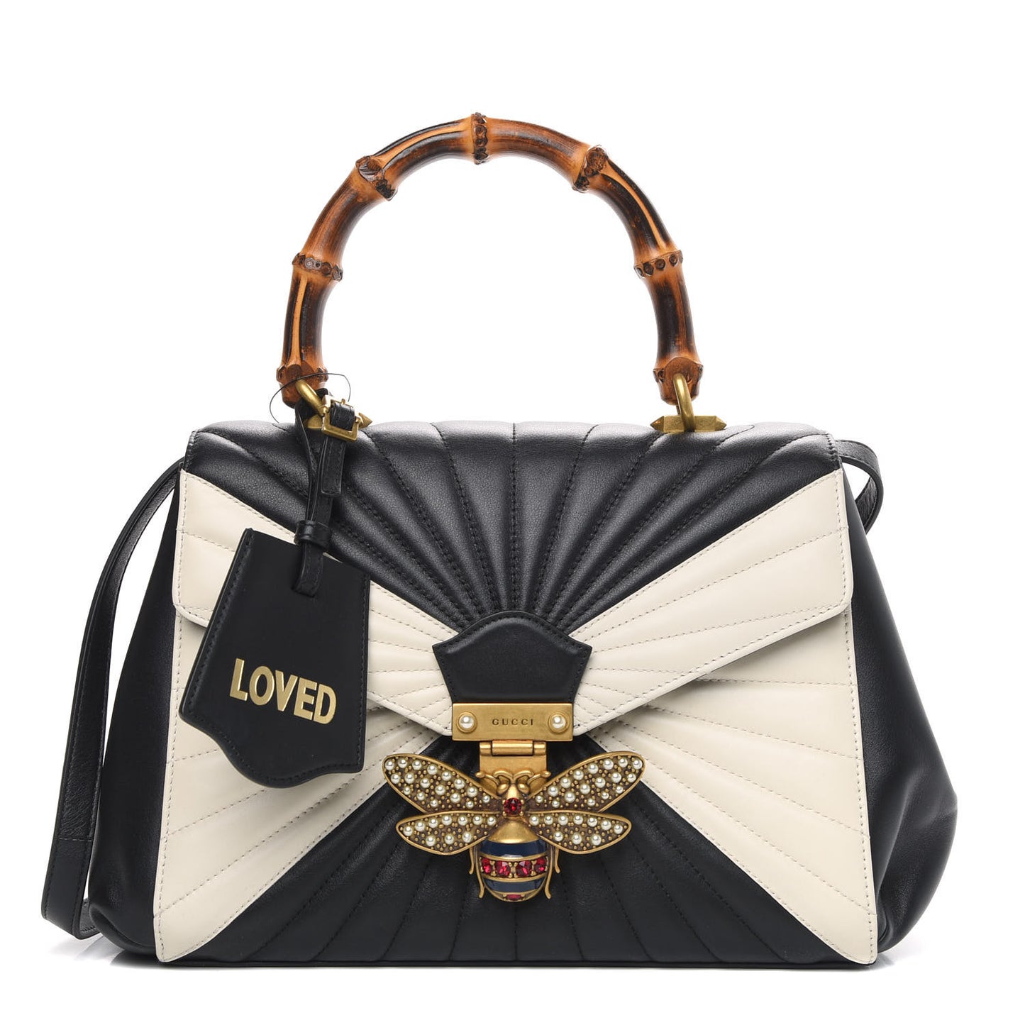 Calfskin Bamboo Trapuntata Queen Margaret Top Handle Bag Mystic White Black