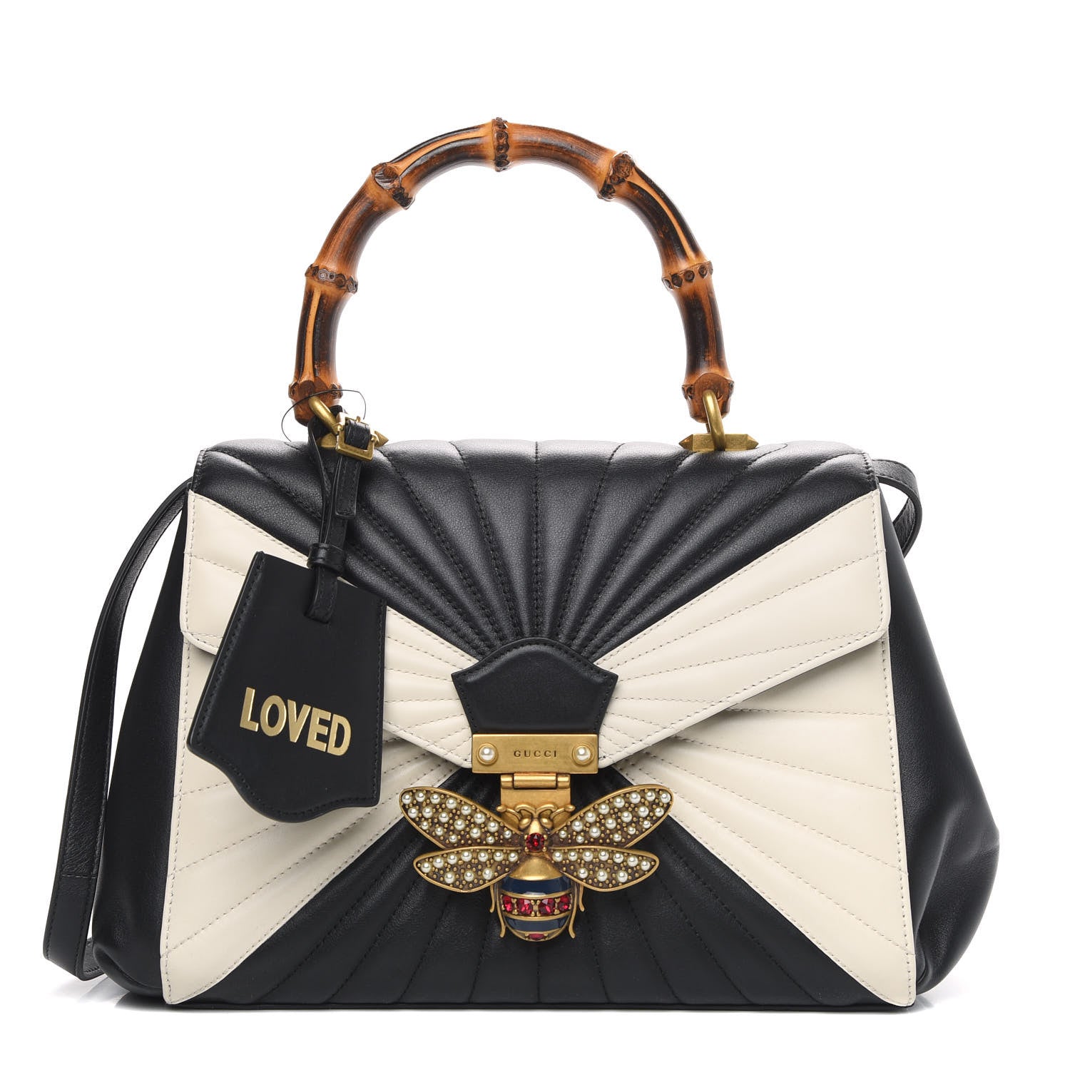 Gucci Calfskin Bamboo Trapuntata Queen Margaret Top Handle Bag Mystic White Black 1 of 13