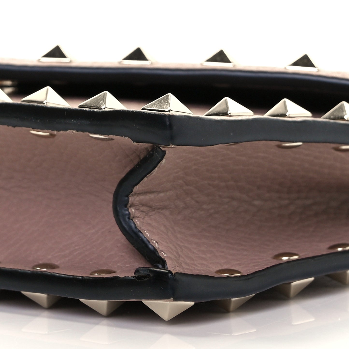 Pebbled Calfskin Rockstud Envelope Wallet on Chain Poudre